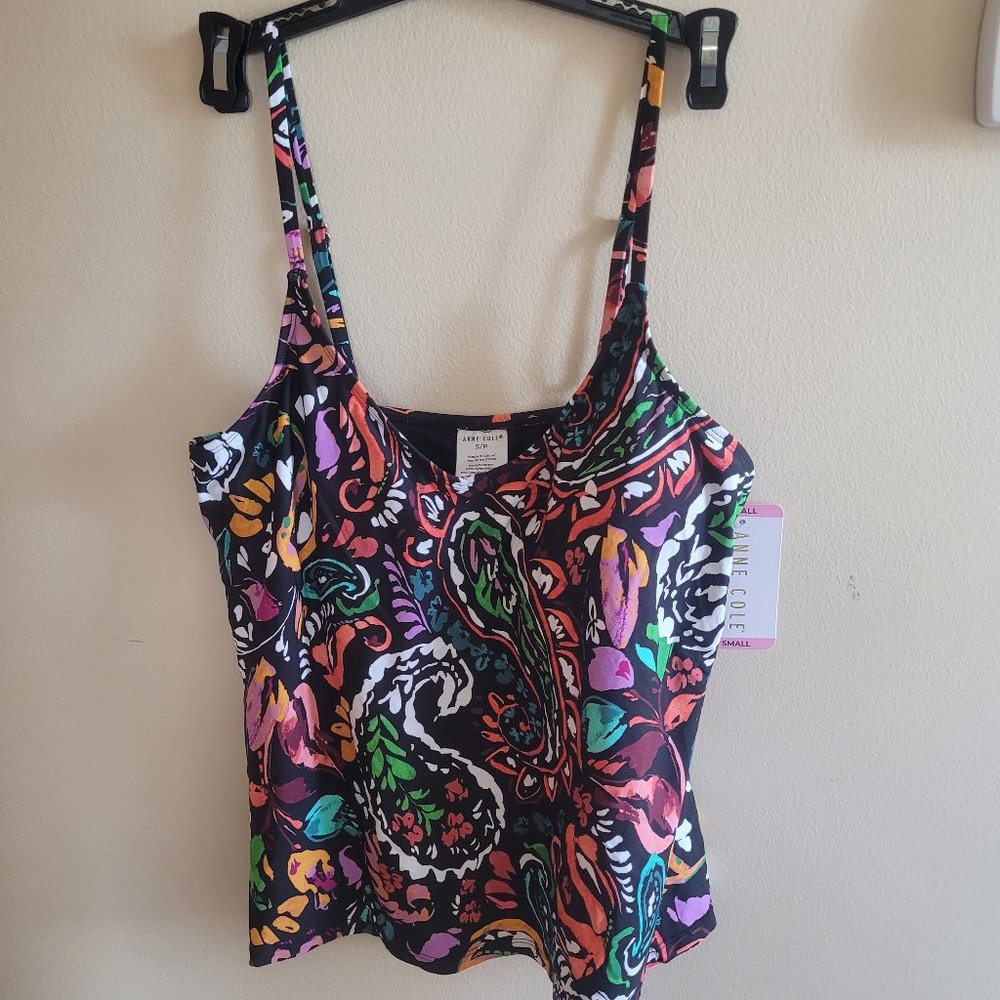 Anne Cole Colorful Paisley Tankini top Swim Size small NWT bathing suit